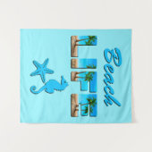 Beach Life Word Art mit Sand und Palmen Wandteppich (Vorderseite (Horizontal))