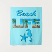 Beach Life Word Art mit Sand und Palmen Wandteppich (Vorderseite)