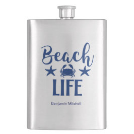 Beach LIFE Zitat Nautische Küste Sommer Navy Flachmann