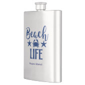 Beach LIFE Zitat Nautische Küste Sommer Navy Flachmann (Links)