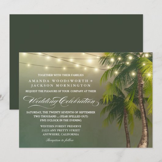 Beach Light Palm Tree Tropical Wedding Einladungen (Vorne/Hinten)