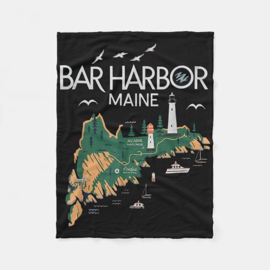 Beach Lighthouse Bar Harbour Maine Fleecedecke (Vorderseite)