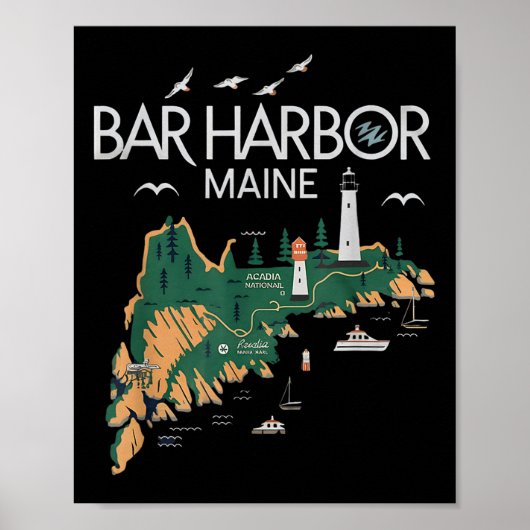 Beach Lighthouse Bar Harbour Maine Poster (Vorne)