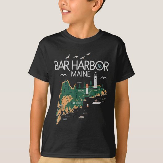 Beach Lighthouse Bar Harbour Maine T-Shirt (Vorderseite)