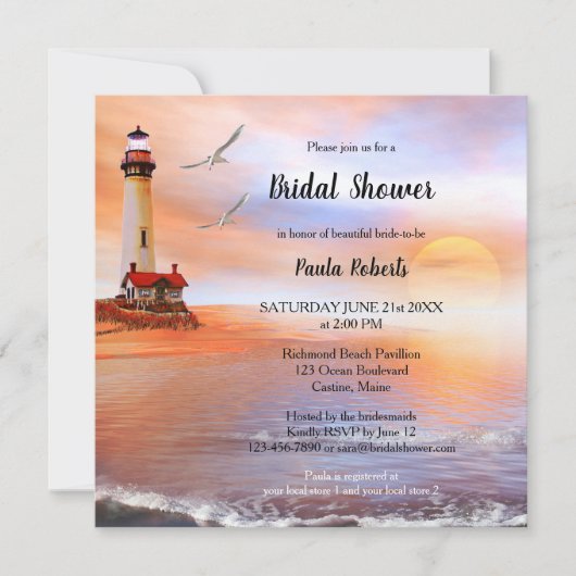 Beach Lighthouse Bridal Dusche Einladung (Vorderseite)