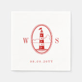 Beach Lighthouse | Crimson Red Monogram Serviette (Vorderseite)
