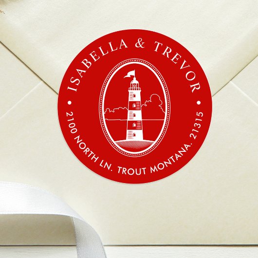 Beach Lighthouse | Nautical Themed Crimson Runder Aufkleber