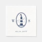 Beach Lighthouse | Navy Monogram Serviette (Vorderseite)
