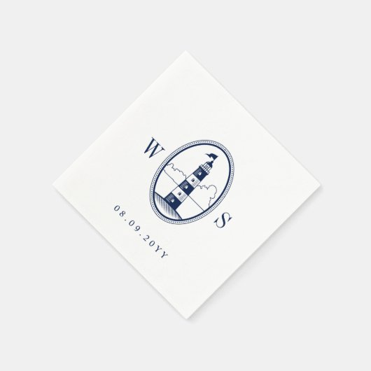 Beach Lighthouse | Navy Monogram Serviette (Ecke)