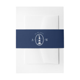 Beach Lighthouse Navy Nautical Wedgram Einladungsbanderole