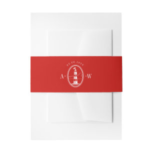 Beach Lighthouse Red Nautical Wedding Monogram Einladungsbanderole
