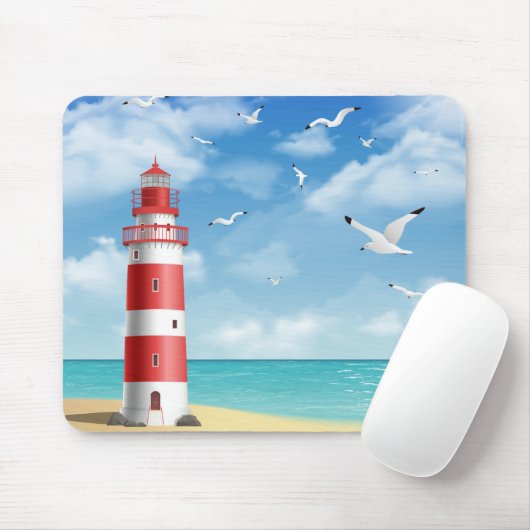 Beach Lighthouse Seagull Mousepad (Mit Mouse)