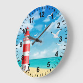 Beach Lighthouse Seagull Wall Clock Große Wanduhr (Winkel)