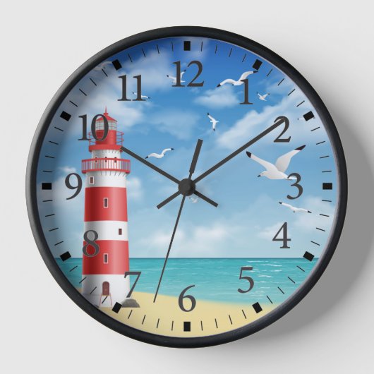 Beach Lighthouse Seagull Wall Clock Uhr (Vorderseite)