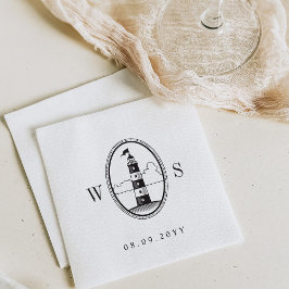 Beach Lighthouse | Weiches Schwarzes Monogramm Serviette