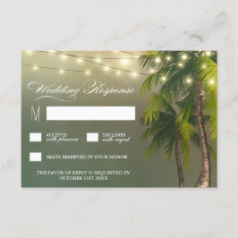 Beach Lights Palm Tree Tropical Wedding RSVP Cards Karte