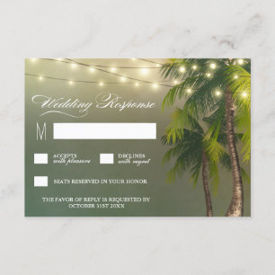 Beach Lights Palm Tree Tropical Wedding RSVP Cards Karte