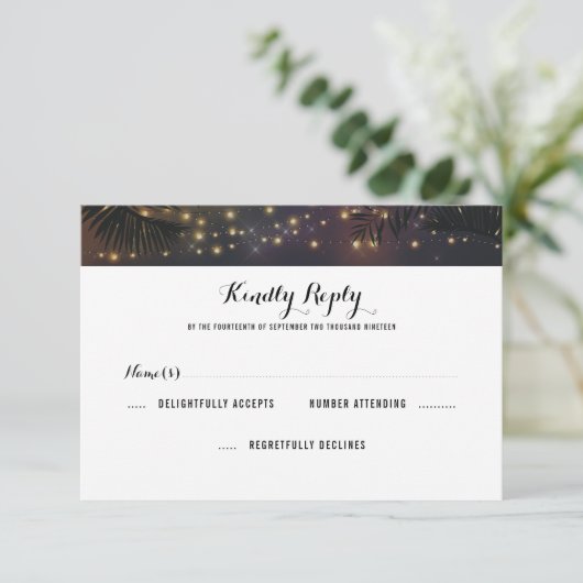 Beach Lights Wedding RSVP (Stehend Vorderseite)