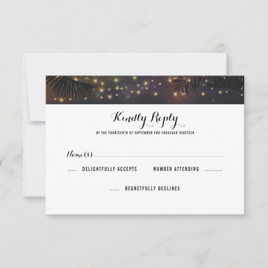 Beach Lights Wedding RSVP Karte (Vorderseite)