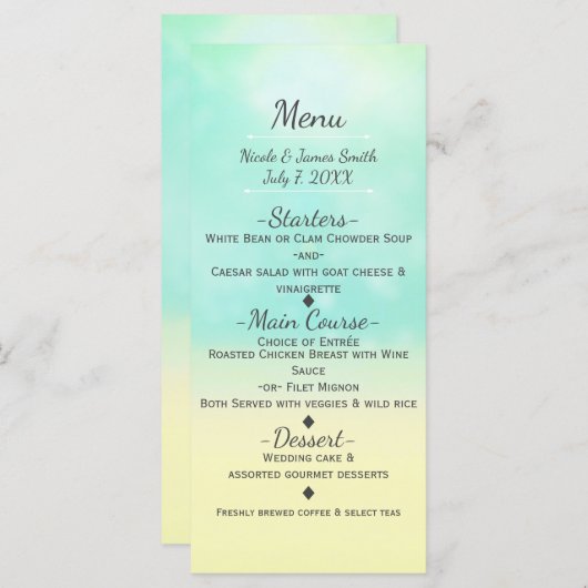 Beach Look Ombre Ocean & Sand Hochzeitsmenü Menükarte (Vorne/Hinten)