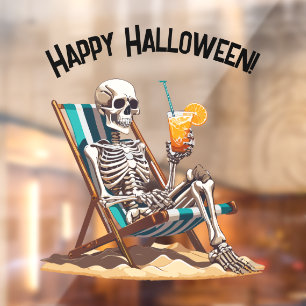 Beach Lounges Skeleton Halloween Fensteraufkleber