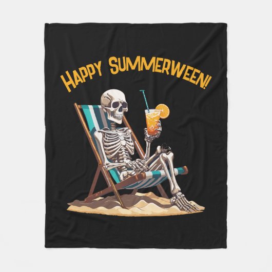 Beach Lounges Skeleton Halloween Fleecedecke (Vorderseite)