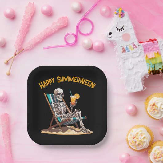 Beach Lounges Skeleton Halloween Pappteller (Party)