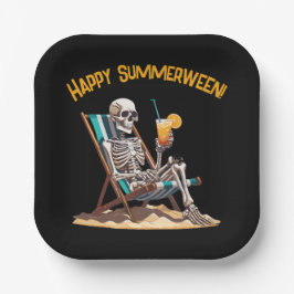 Beach Lounges Skeleton Halloween Pappteller