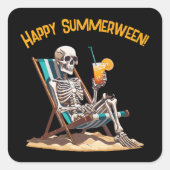 Beach Lounges Skeleton Halloween Quadratischer Aufkleber (Vorderseite)
