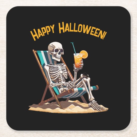 Beach Lounges Skeleton Halloween Rechteckiger Pappuntersetzer (Vorderseite)