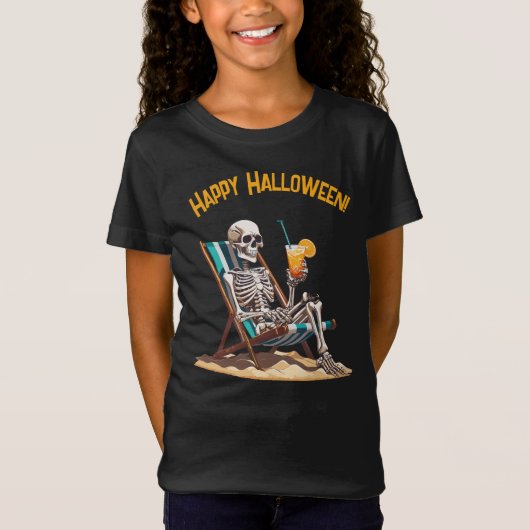 Beach Lounges Skeleton Halloween T-Shirt (Vorderseite)