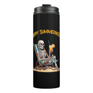Beach Lounges Skeleton Halloween Thermosbecher