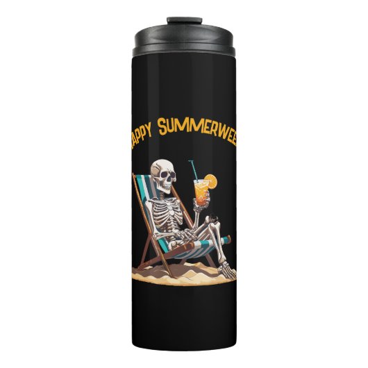 Beach Lounges Skeleton Halloween Thermosbecher (Vorderseite)
