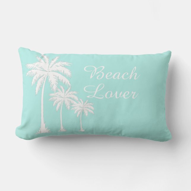 Beach Lover Palm Tree Aqua Außenbereich Kissen Für Draußen (Vorderseite)