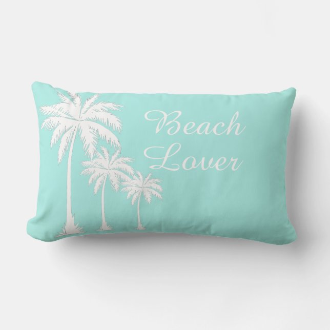 Beach Lover Palm Tree Aqua Blue Lumbar Pillow Lendenkissen (Vorderseite)
