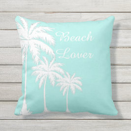 Beach Lover Palm Tree Blue White Kissen