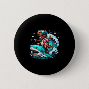 Beach Lover T-rex Dinosaur Riding Shark Surfing Oc Button
