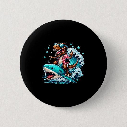 Beach Lover T-rex Dinosaur Riding Shark Surfing Oc Button (Vorderseite)