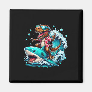 Beach Lover T-rex Dinosaur Riding Shark Surfing Oc Magnet