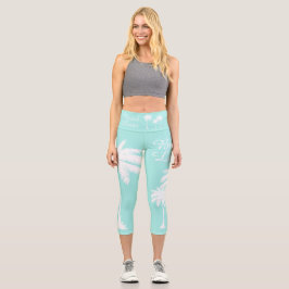 Beach Lover Tropical Aqua Blue Capri Leggings