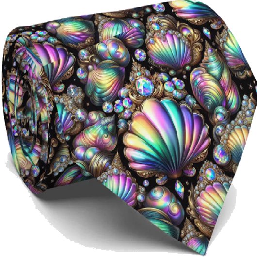 Beach Lovers Tie | Opal Diamond Seashell Pattern Krawatte