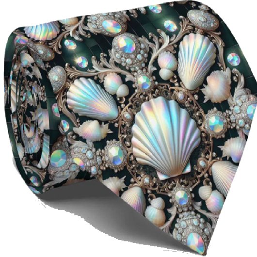 Beach Lovers Tie | Opal Diamond Seashell Pattern Krawatte