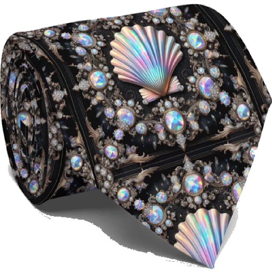 Beach Lovers Tie | Opal Diamond Seashell Pattern Krawatte