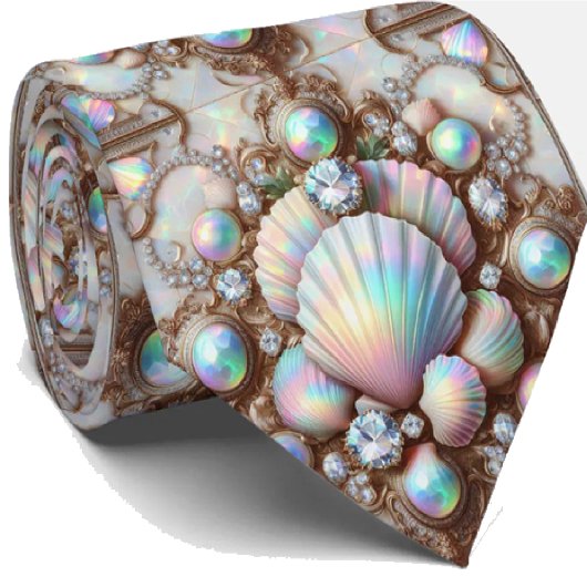 Beach Lovers Tie | Opal Diamond Seashell Pattern Krawatte