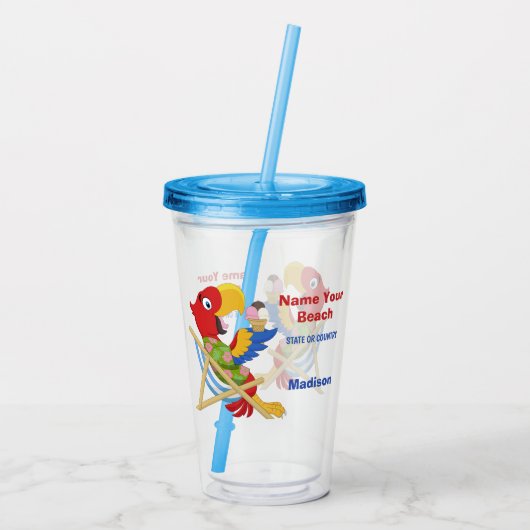 Beach Macaw individuelle Name & Text Tumblers Acryltrinkbecher (Rückseite)