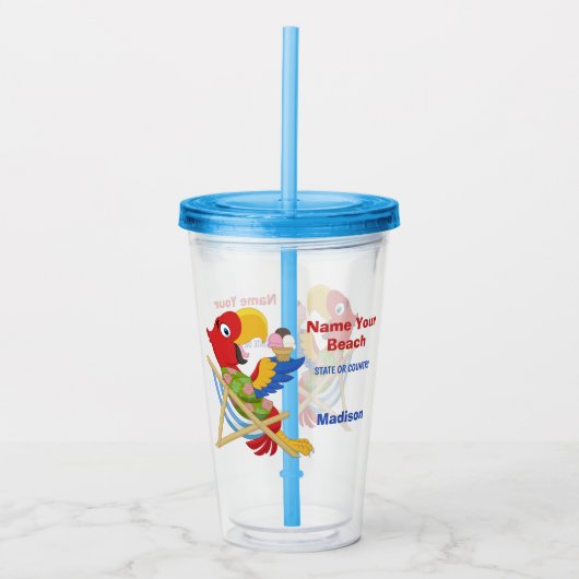 Beach Macaw individuelle Name & Text Tumblers Acryltrinkbecher (Vorderseite)