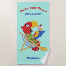 Beach Macaw individuelle Name, Text- und Farbhandt Strandtuch