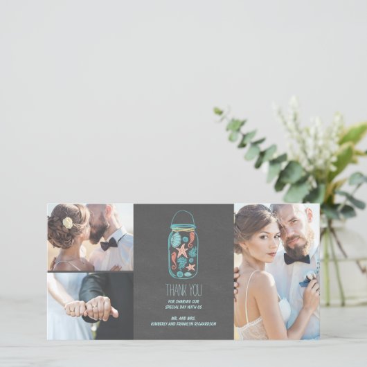 Beach Mason Jar Coastal Wedding Vielen Dank Dankeskarte (Stehend Vorderseite)