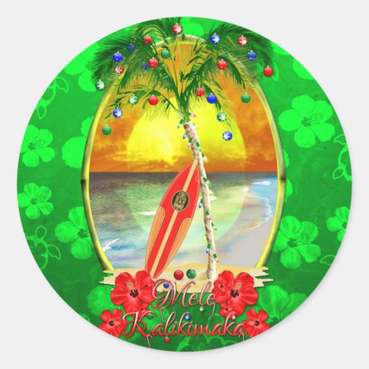 Beach Mele Kalikimaka Runder Aufkleber (Vorderseite)