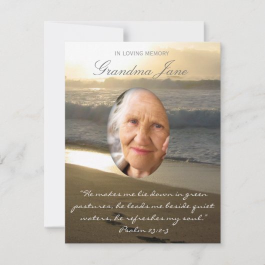 Beach Memorial Announcement Sunset Biblical Quote Einladung (Vorderseite)